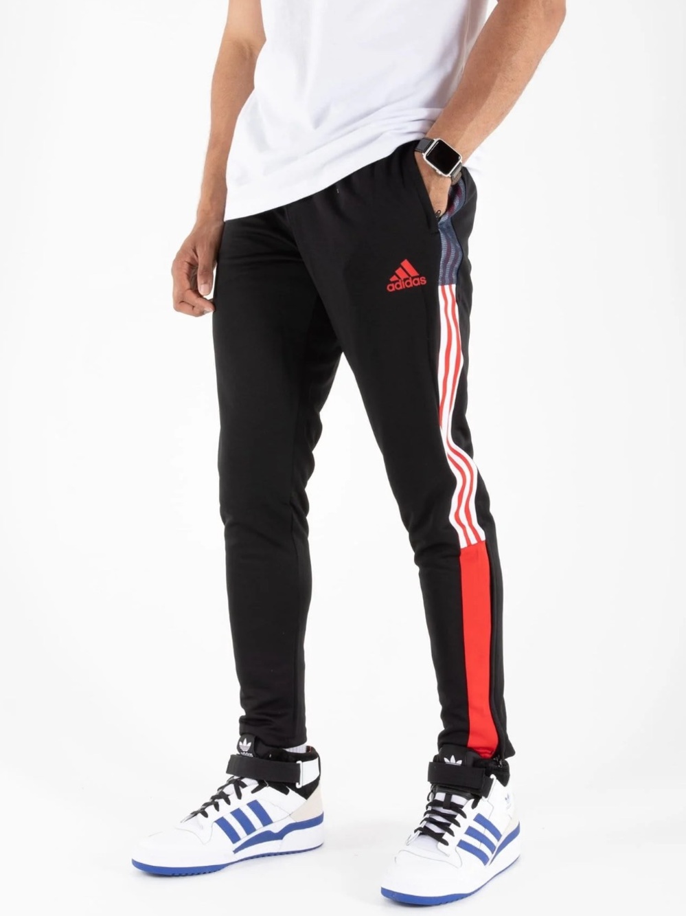 adidas Black Joggers with Red & White Side Stripes
